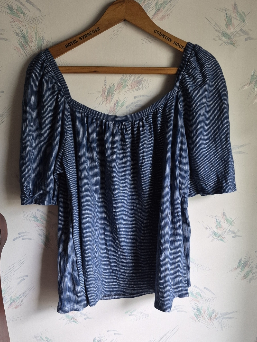 Anthropologie Postage Stamp Blue Striped Print Top Small - Picture 7 of 9
